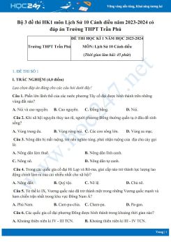 Bộ 3 đề thi HK1 môn Lịch Sử 10 Cánh diều năm 2023-2024 có đáp án Trường THPT Trần Phú