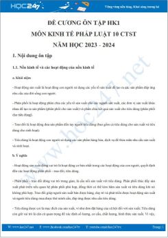 Đề cương ôn tập HK1 môn Kinh tế pháp luật 10 CTST năm 2023-2024