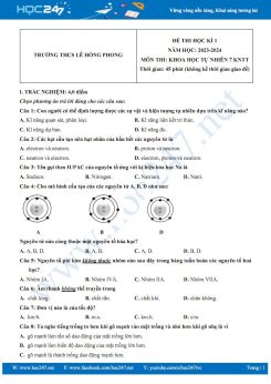 Đề thi HK1 môn Khoa học tự nhiên 7 KNTT năm 2023-2024 trường THCS Lê Hồng Phong
