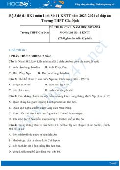 Bộ 3 đề thi HK1 môn Lịch Sử 11 KNTT năm 2023-2024 có đáp án Trường THPT Gia Định