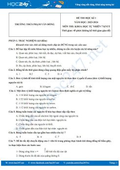 Đề thi HK1 môn Khoa học tự nhiên 7 KNTT năm 2023-2024 trường THCS Phạm Văn Đồng