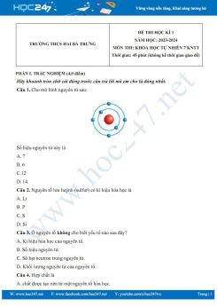 Đề thi HK1 môn Khoa học tự nhiên 7 KNTT năm 2023-2024 trường THCS Hai Bà Trưng