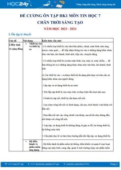 Đề cương ôn tập HK1 môn Tin học 7 CTST năm 2023 - 2024