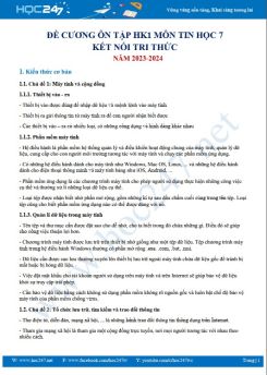 Đề cương ôn tập HK1 môn Tin học 7 KNTT năm 2023 - 2024