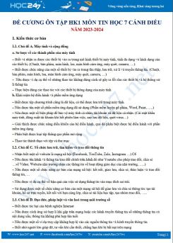 Đề cương ôn tập HK1 môn Tin học 7 Cánh Diều năm 2023 - 2024