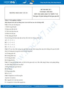 Đề thi HK1 môn Khoa học tự nhiên 7 Cánh diều năm 2023-2024 có đáp án trường THCS Chu Văn An
