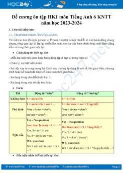 Đề cương ôn tập HK1 môn Tiếng Anh 6 Kết nối tri thức năm học 2023-2024