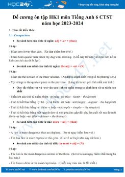 Đề cương ôn tập HK1 môn Tiếng Anh 6 CTST năm học 2023-2024