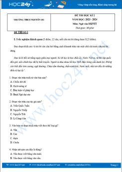 Bộ 3 đề thi HK1 môn Ngữ văn 8 KNTT có đáp án năm 2023-2024 trường THCS Nguyễn Du