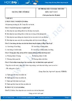 Bộ 3 đề thi HK1 môn Ngữ văn 9 có đáp án năm 2023-2024 trường THCS Tô Hoài