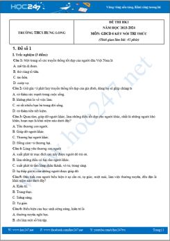 Bộ 3 đề thi HK1 môn GDCD 6 KNTT năm 2023-2024 có đáp án trường THCS Hưng Long