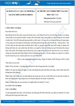 Đề thi thử Tốt nghiệp THPT môn Ngữ văn năm 2023-2024 trường THPT Lê Hồng Phong có đáp án