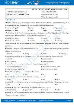 Bộ 3 đề thi thử Tốt nghiệp THPT năm 2023-2024 môn Tiếng Anh Trường THPT Trần Quý Cáp có đáp án