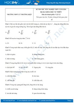 Đề thi thử Tốt nghiệp THPT năm 2023-2024 môn Vật lí Trường THPT Lý Thường Kiệt có đáp án