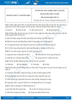 Đề thi thử Tốt nghiệp THPT môn Địa lí năm 2023-2024 trường THPT Lý Thường Kiệt có đáp án