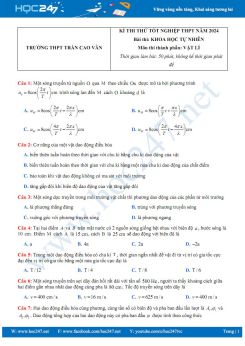 Đề thi thử Tốt nghiệp THPT năm 2023-2024 môn Vật lí Trường THPT Trần Cao Vân có đáp án