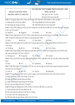 Đề thi thử Tốt nghiệp THPT năm 2023-2024 môn Lịch Sử Trường THPT Lý Thái Tổ có đáp án