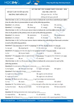 Đề thi thử Tốt nghiệp THPT năm 2023-2024 môn Tiếng Anh Trường THPT Sông Lô có đáp án