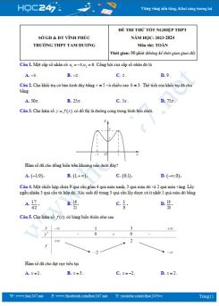 Đề thi thử Tốt nghiệp THPT năm 2023 - 2024 môn Toán trường THPT Tam Dương có đáp án