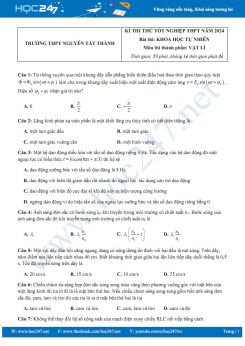 Đề thi thử Tốt nghiệp THPT năm 2023-2024 môn Vật lí Trường THPT Nguyễn Tất Thành có đáp án