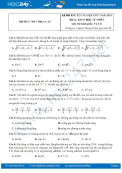Đề thi thử Tốt nghiệp THPT năm 2023-2024 môn Vật lí Trường THPT Thuận An có đáp án