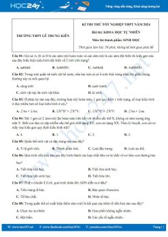 Đề thi thử Tốt nghiệp THPT môn Sinh học năm 2023-2024 trường THPT Lê Trung Kiên có đáp án