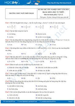 Đề thi thử Tốt nghiệp THPT năm 2023-2024 môn Vật lí Trường THPT Ngô Thời Nhậm có đáp án