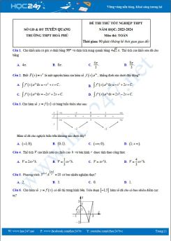 Đề thi thử Tốt nghiệp THPT môn Toán năm 2023 - 2024 trường THPT Hoà Phú có đáp án