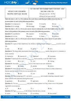 Đề thi thử Tốt nghiệp THPT năm 2023-2024 môn Tiếng Anh Trường THPT Lộc Thanh có đáp án