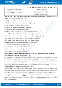 Đề thi thử Tốt nghiệp THPT năm 2023-2024 môn Tiếng Anh Trường THPT Lê Xoay có đáp án