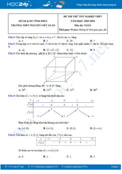 Đề thi thử Tốt nghiệp THPT môn Toán năm 2023 - 2024 trường THPT Nguyễn Viết Xuân có đáp án