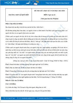 Đề thi giữa HK2 môn Ngữ văn 12 năm 2023-2024 có đáp án trường THPT Lê Quý Đôn