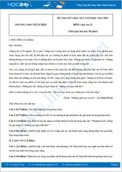 Đề thi giữa HK2 môn Ngữ văn 12 năm 2023-2024 có đáp án trường THPT Xuân Diệu