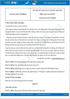 Đề thi giữa HK2 môn Ngữ văn 11 KNTT năm 2023-2024 có đáp án trường THPT Tô Hoài