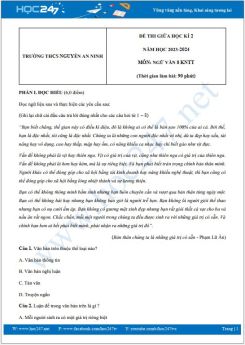 Đề thi giữa HK2 môn Ngữ văn 8 KNTT năm 2023-2024 có đáp án trường THCS Nguyễn An Ninh