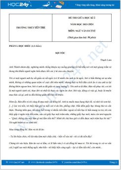 Đề thi giữa HK2 môn Ngữ văn 8 CTST năm 2023-2024 có đáp án trường THCS Yên Thế