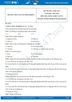 Đề thi giữa HK2 môn Công nghệ 11 KNTT năm 2023-2024 có đáp án trường THPT Nguyễn Bỉnh Khiêm