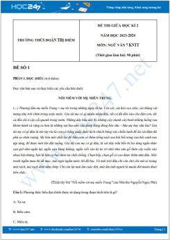 Bộ 3 đề thi giữa HK2 môn Ngữ văn 7 KNTT năm 2023-2024 có đáp án trường THCS Đoàn Thị Điểm