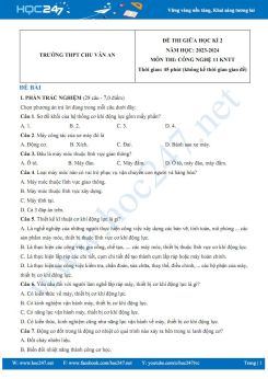 Đề thi giữa HK2 môn Công nghệ 11 KNTT năm 2023-2024 có đáp án trường THPT Chu Văn An