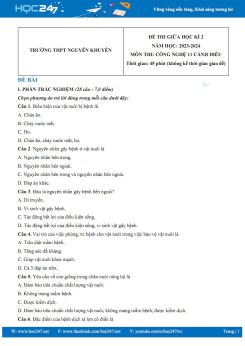 Đề thi giữa HK2 môn Công nghệ 11 Cánh diều năm 2023-2024 có đáp án trường THPT Nguyễn Khuyến