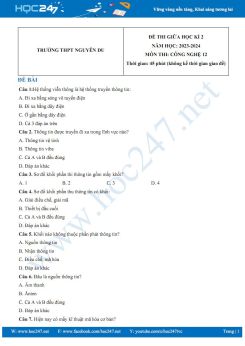 Đề thi giữa HK2 môn Công nghệ 12 năm 2023-2024 có đáp án trường THPT Nguyễn Du