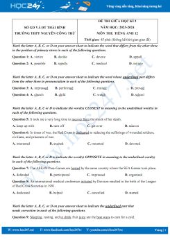 Đề thi giữa HK2 môn Tiếng Anh 12 năm 2023-2024 có đáp án Trường THPT Nguyễn Công Trứ