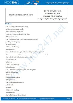 Đề thi giữa HK2 môn Công nghệ 12 năm 2023-2024 có đáp án trường THPT Phạm Văn Đồng