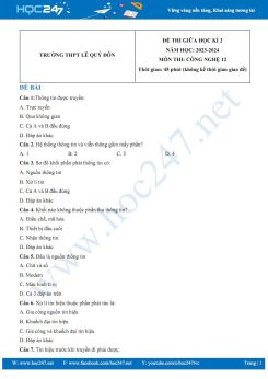 Đề thi giữa HK2 môn Công nghệ 12 năm 2023-2024 có đáp án trường THPT Lê Quý Đôn
