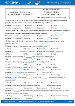 Đề thi giữa HK2 môn Tiếng Anh 12 năm 2023-2024 có đáp án Trường THPT Phan Đình Phùng