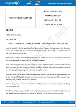 Bộ 3 đề thi giữa HK2 môn Ngữ văn 7 CD năm 2023-2024 có đáp án trường THCS Nguyễn Huệ