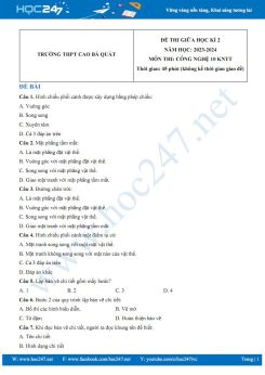 Đề thi giữa HK2 môn Công nghệ 10 Cánh diều năm 2023-2024 có đáp án trường THPT Cao Bá Quát