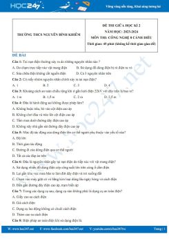 Đề thi giữa HK2 môn Công nghệ 8 Cánh Diều năm 2023-2024 có đáp án trường THCS Nguyễn Bỉnh Khiêm