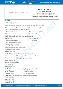 Đề thi giữa HK2 môn Công nghệ 7 KNTT năm 2023-2024 có đáp án trường THCS Lý Tự Trọng