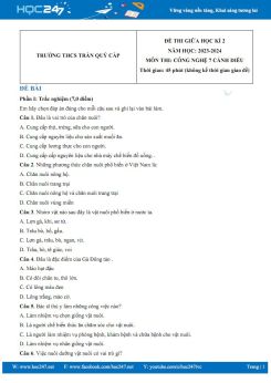 Đề thi giữa HK2 môn Công nghệ 7 Cánh diều năm 2023-2024 có đáp án trường THCS Trần Qúy Cáp